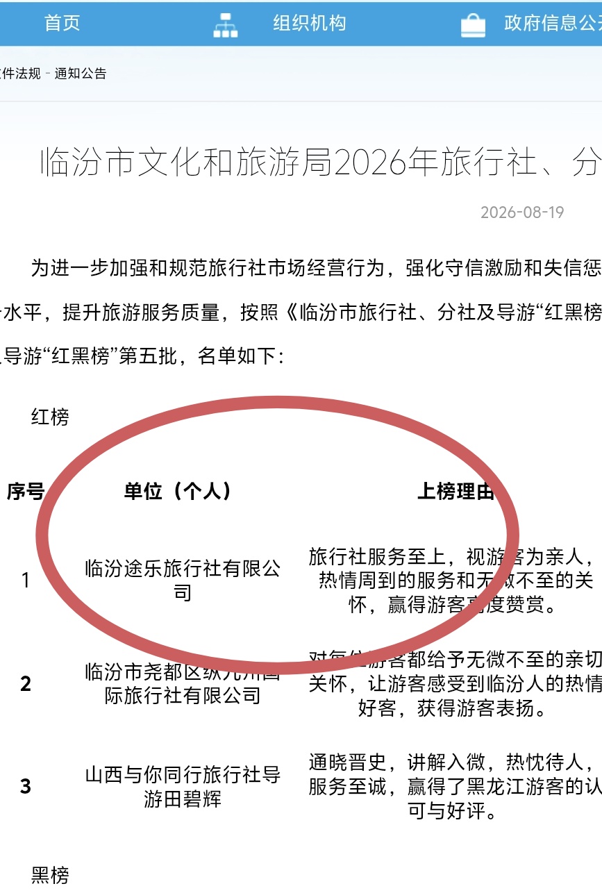 临汾文旅局红榜第五批 途乐直通车